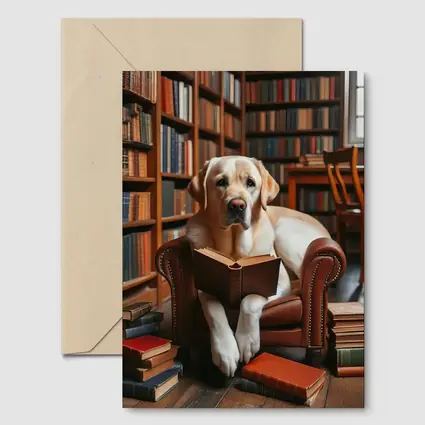 Labrador Retriever Reading Book In Library