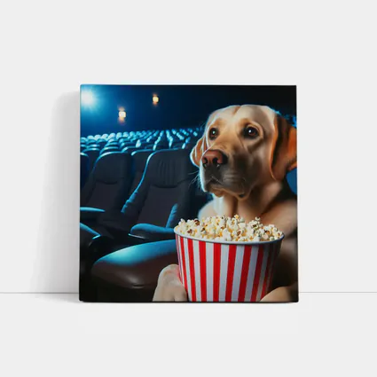 Labrador Retriever Watching Movie With Popcorn