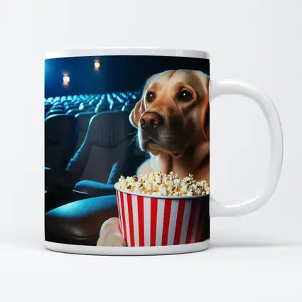 Labrador Retriever Watching Movie With Popcorn