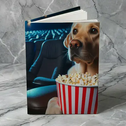 Labrador Retriever Watching Movie With Popcorn