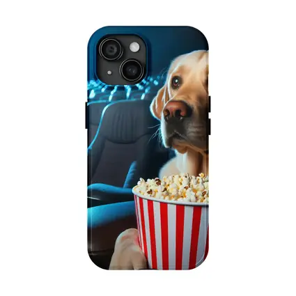 Labrador Retriever Watching Movie With Popcorn
