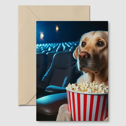 Labrador Retriever Watching Movie With Popcorn