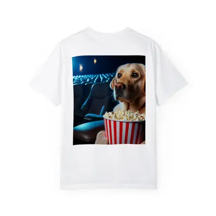 Labrador Retriever Watching Movie With Popcorn