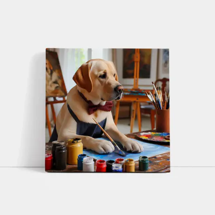 Labrador Retriever Artist Painting in Studio