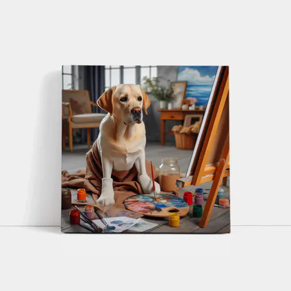 Labrador Retriever Artist Painting Studio Scene