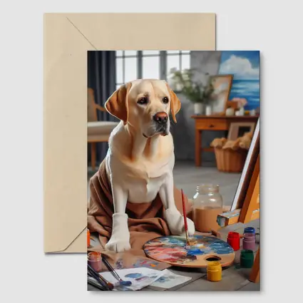 Labrador Retriever Artist Painting Studio Scene