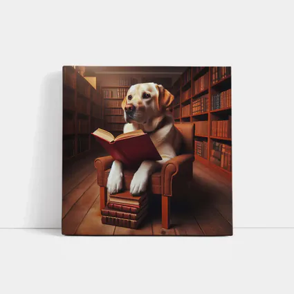 Labrador Retriever Reading Book In Library