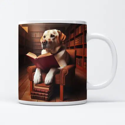 Labrador Retriever Reading Book In Library
