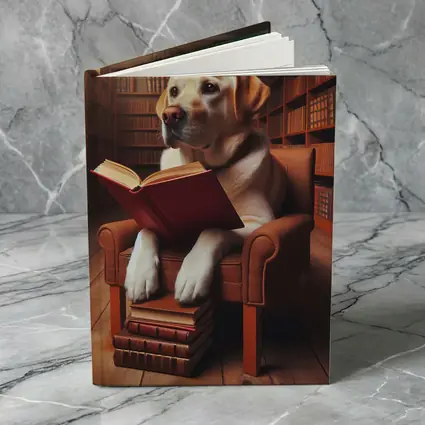 Labrador Retriever Reading Book In Library