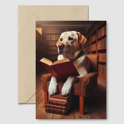 Labrador Retriever Reading Book In Library