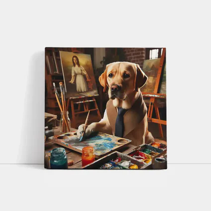 Labrador Retriever Artist Painting in Studio