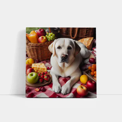 Yellow Labrador Retriever Picnic Fruits Spread