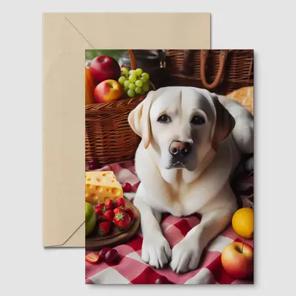 Yellow Labrador Retriever Picnic Fruits Spread