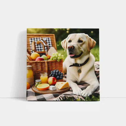 Yellow Labrador Retriever Relaxing at Picnic