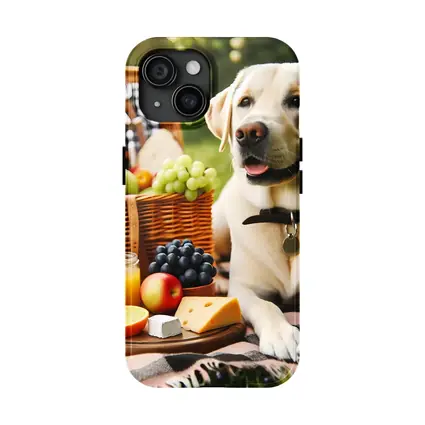 Yellow Labrador Retriever Relaxing at Picnic