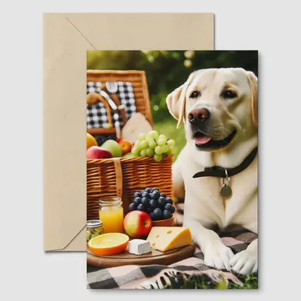 Yellow Labrador Retriever Relaxing at Picnic
