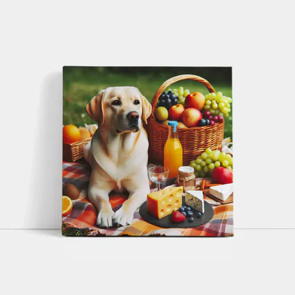 Labrador Retriever Relaxing at Picnic Spread