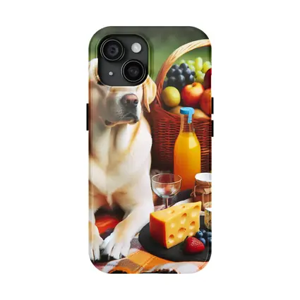 Labrador Retriever Relaxing at Picnic Spread