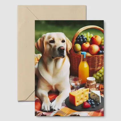 Labrador Retriever Relaxing at Picnic Spread