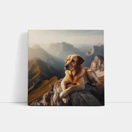 Yellow Labrador Retriever Resting On Mountain Summit