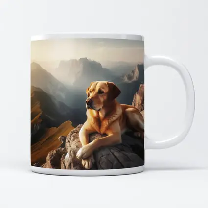 Yellow Labrador Retriever Resting On Mountain Summit