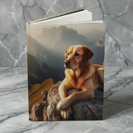 Yellow Labrador Retriever Resting On Mountain Summit