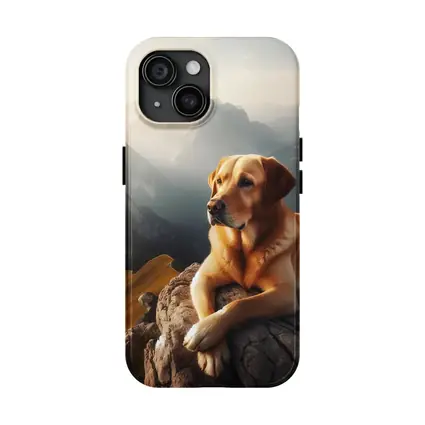 Yellow Labrador Retriever Resting On Mountain Summit