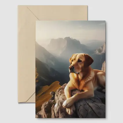 Yellow Labrador Retriever Resting On Mountain Summit