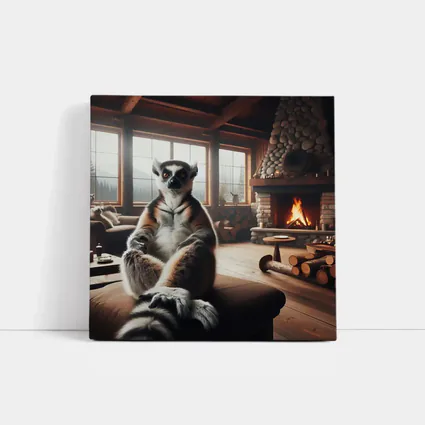 Ring Tailed Lemur Cozy Cabin Fireplace