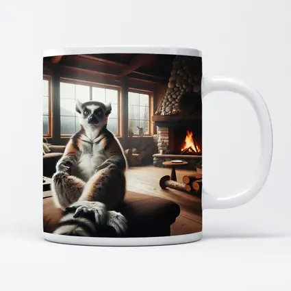 Ring Tailed Lemur Cozy Cabin Fireplace