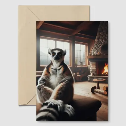 Ring Tailed Lemur Cozy Cabin Fireplace