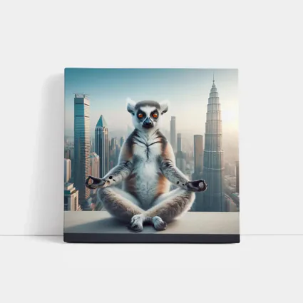 Ring Tailed Lemur Meditating City Skyline