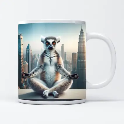 Ring Tailed Lemur Meditating City Skyline