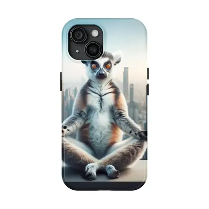 Ring Tailed Lemur Meditating City Skyline