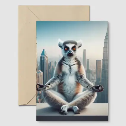 Ring Tailed Lemur Meditating City Skyline