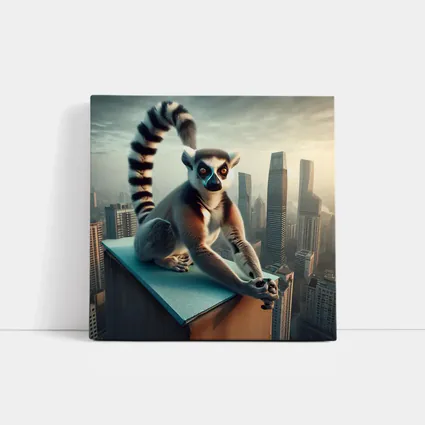 Ring Tailed Lemur Sitting City Skyline