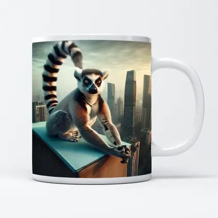 Ring Tailed Lemur Sitting City Skyline