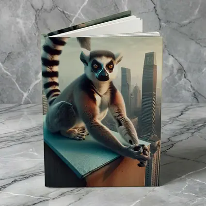 Ring Tailed Lemur Sitting City Skyline