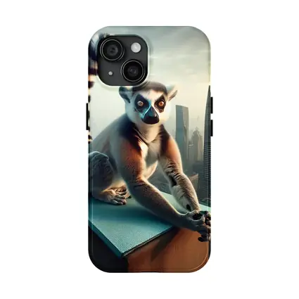 Ring Tailed Lemur Sitting City Skyline