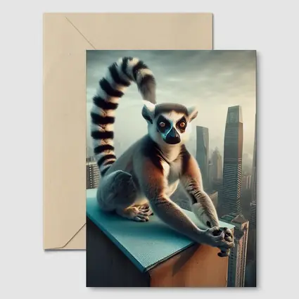 Ring Tailed Lemur Sitting City Skyline