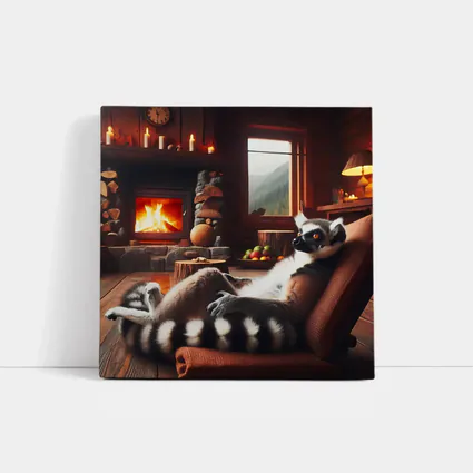 Ring Tailed Lemur Relaxing Cozy Cabin Fireplace