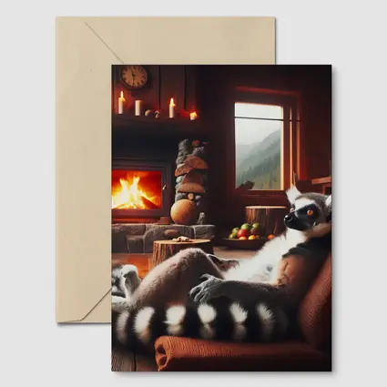 Ring Tailed Lemur Relaxing Cozy Cabin Fireplace