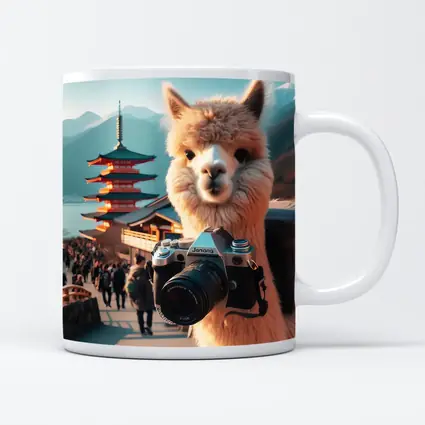 Alpaca Tourist Holding Camera Japan Pagoda