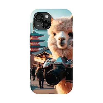 Alpaca Tourist Holding Camera Japan Pagoda