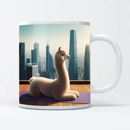 Alpaca Doing Yoga City Skyline