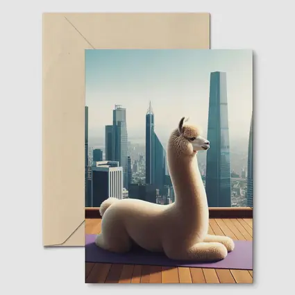 Alpaca Doing Yoga City Skyline