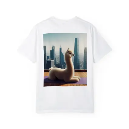 Alpaca Doing Yoga City Skyline