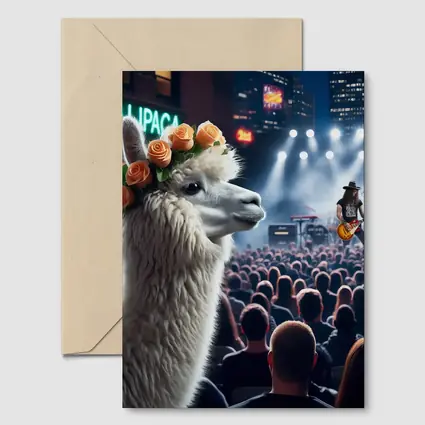 Alpaca With Roses At Rock Concert