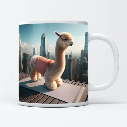 Fluffy Alpaca Yoga Mat City Skyline