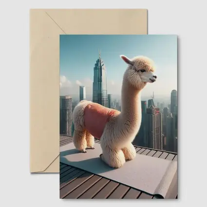 Fluffy Alpaca Yoga Mat City Skyline